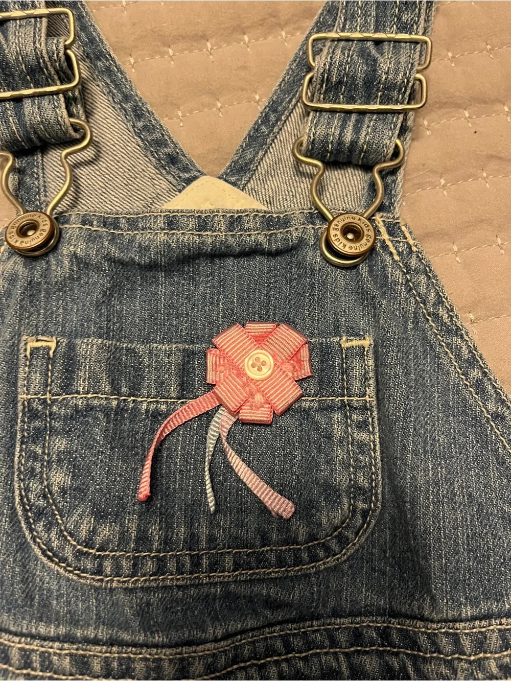 Denim Blue Kids Floral Appliqué Overalls